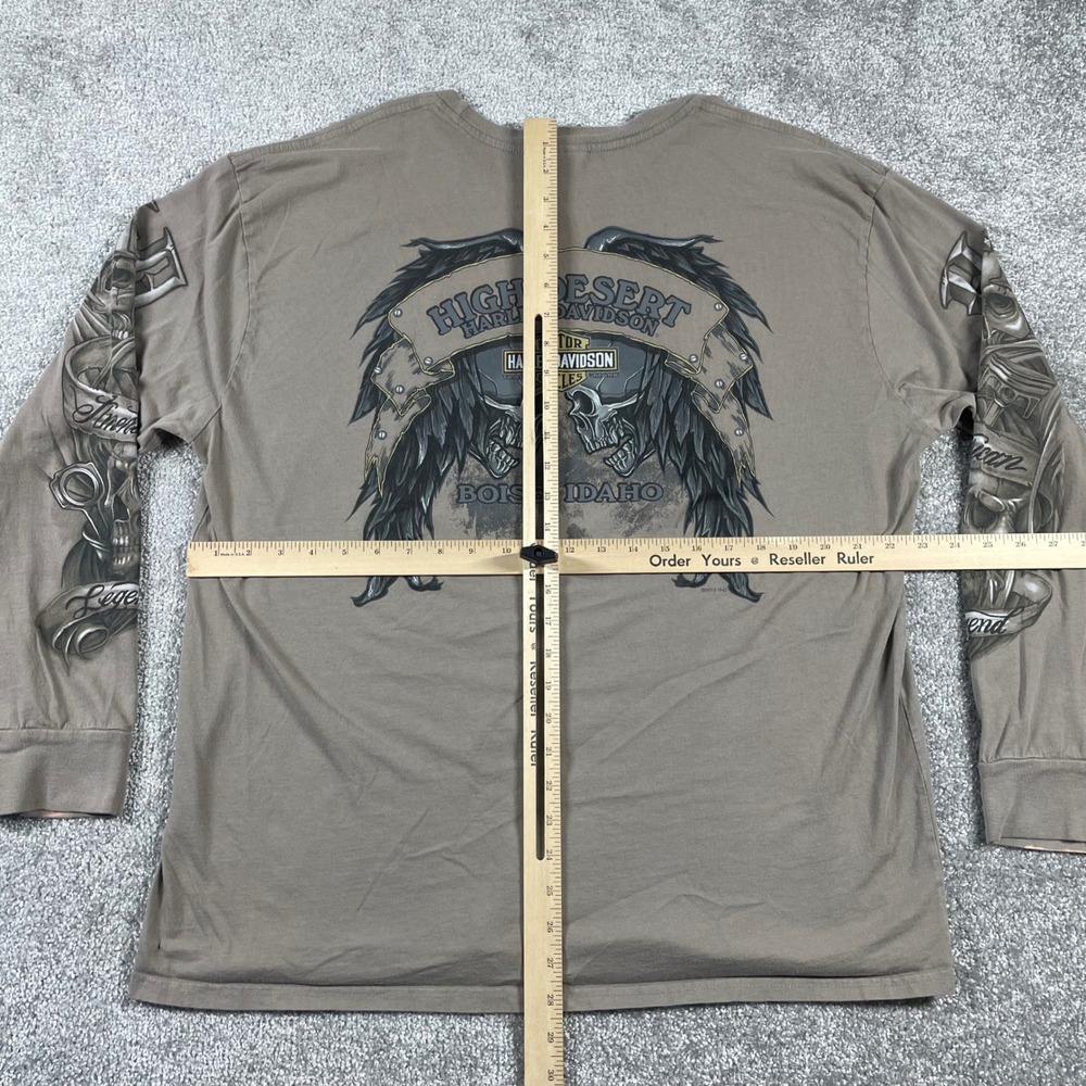 Harley Davidson T Shirt Mens XXL Skull Wings Biker Y2K Distressed Long Sleeve - Picture 13 of 16